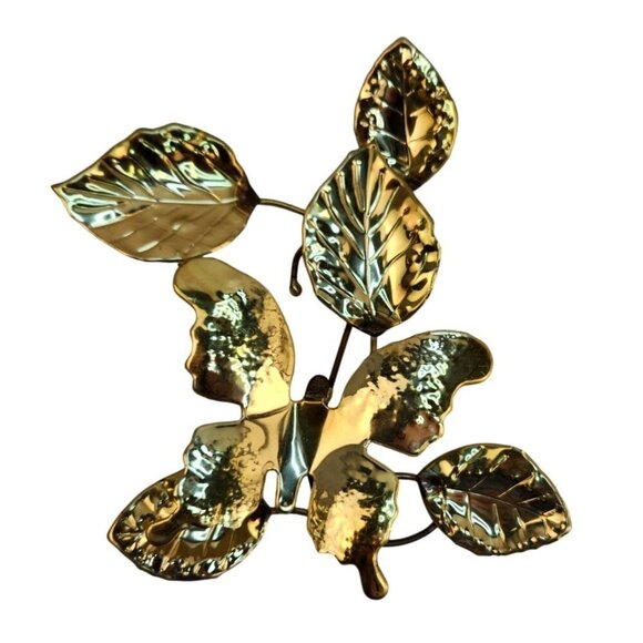 Vintage Retro Metal Gold Fall Towned Leaf and Butterfly Wall Art Decor Set of 3 - Picture 5 of 9
